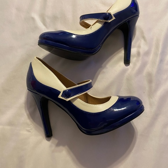 Blue and ivory rockabilly high heels - Picture 1 of 6
